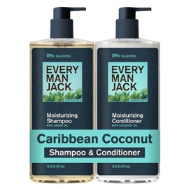 Every Man Jack Men's Shampoo and Conditioner Set - Caribbean Coconut - Sulfate Free - Made w/Plant Powered Moisturizing Ingredients like Coconut & Argan Oil - 16 fl oz (2 Pack)