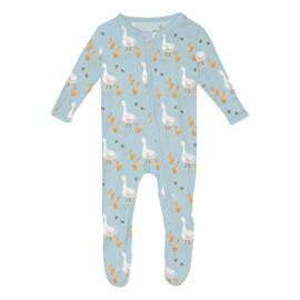KicKee Zip Footie Baby to Kid – Snuggly Bamboo Viscose Pajamas for Cozy Fall Comfort (Spring Sky Feeding Ducks - 0-3 Months)