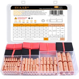 12 to 4 AWG Non-Insulated Butt Connectors 132 PCS Butt Splice Connectors Kit, 4/6/8/12-10 Gauge Bare Pure Copper Butt Splice Wire Connectors,66 PCS Uninsulated Butt Terminals & 66 PCS 3:1 Heat Shrink