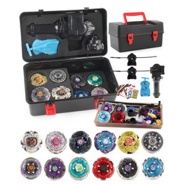 AIBREAY Battling Top Set with Box - 12 Metal Fusion Spinning Tops & 2 Launchers & 1 String Launcher & 1 Grip, Battle Gyro Pack with Portable Storage Box, Kid Toys for 6+ Years Old, Boys Gift