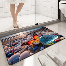 YISUMEI Bath Mat, Non-Slip Bath Mat, 40 x 60 cm, Washable, Quick-Drying Bathroom Rug, Shower Mat for Shower, Bathtubs, Toilet Decoration (Sandy Beach-1)