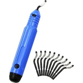 RODISHOMM Deburring Tool Kit with 10 HSS Blades, Anti-Slip Handle, Multi-Material Burr Remover for Metal, Plastic, Wood, Aluminum, Copper, Steel – Ideal for DIY & Workshop Use（Blue)）