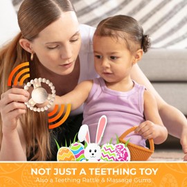 Cute Easter Baby Teether Set, Easter Bunny, Carrot, Chicken, Rattle Egg & Easter Basket Teething Toys Easter Teethers Toys Gift Set for Babies