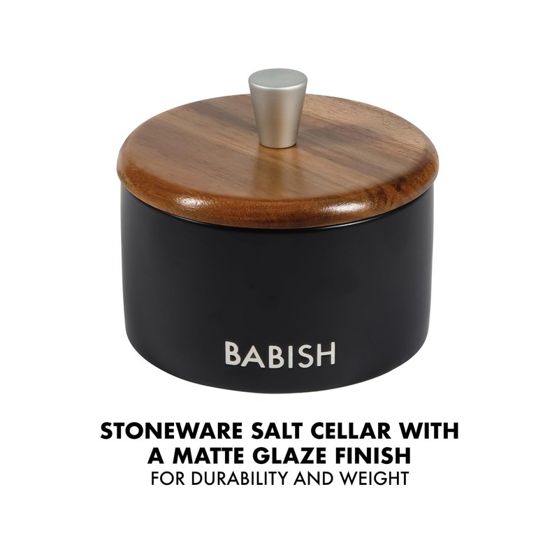 Babish Stoneware Salt Cellar w/Wood Lid - 4" X 3.5"