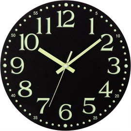 Warminn Wall Clock - 12 inch Glow in The Dark Wall Clocks Battery Operated Black Wood Silent Wall Clock Non-Ticking Analog Luminous Clock for Living Room Bedroom Office Kitchen Classroom Bathroom