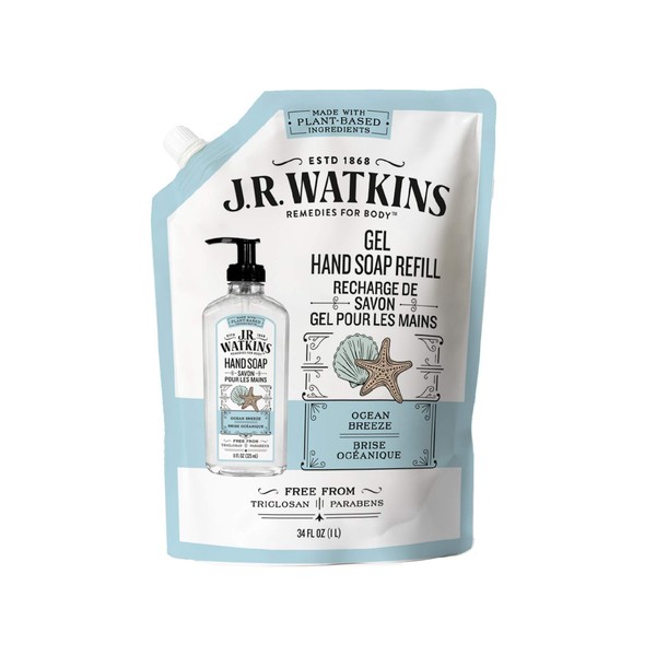 J.R. WATKINS OCEAN BREEZE HAND SOAP REFILL POUCH 34oz/1 Liter