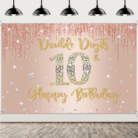 10th Birthday Decorations Girls - Purple Double Digits Banner Happy 10th Birthday Backdrop Banner 180 x 120cm Age 10 Birthday Supplies Decor 10 Year Old Photo Backdrop