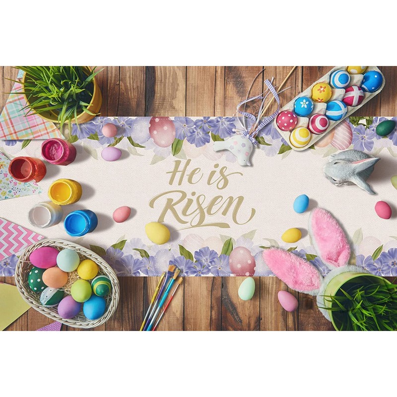 Rainlemon Linen He is Risen Table Runner Easter Egg Spring