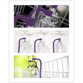 JinYu 24 Set Stemware Saver Stemware Holder Dishwasher Wine Glass Protector Dishwasher Attachment 28cm 24cm 21cm 17cm 11.5cm, Universal Dishwasher Rack Tine Repair End Cover Caps (purple set)