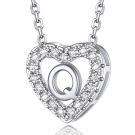 MomentWish Heart Necklaces for Women, Christmas Gifts, Moissanite Diamond Pendant Women's Necklaces Silver Necklaces for Women-Letter Q
