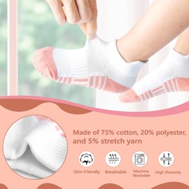 GENTABY Girls Trainer Socks Sports Ankle Kids White Black Athletic Running School Toddler Buffer Skin-Friendly Soft Cotton 12 Pairs for 5-7 Years Children in Summer