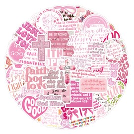 55PCS Pink Bible Verse Stickers for Water Bottles Laptop Journals, Eikecy Cute Christian Sayings Inspirational Words, Waterproof Vinyl Scripture Decals for Saints Adults Women
