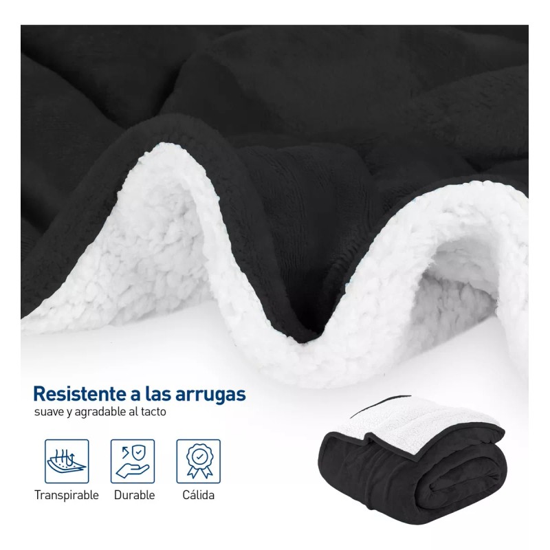 Bluelander Cobija Matrimonial Borrego Cobertor Franela Suave Calientita Color Negro