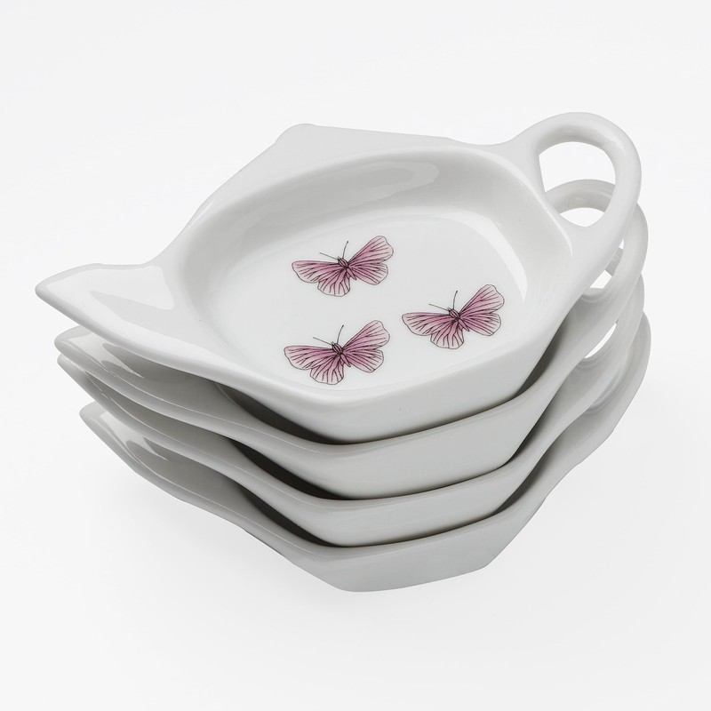 Tea Bag Coaster Set of 6 White Ceramic Tea Bag