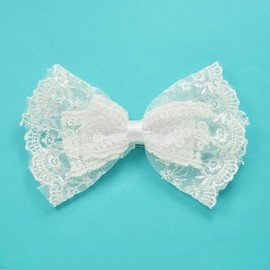Expo International Lace Double Bow Brooch and Hairclip Hair Accessory, White