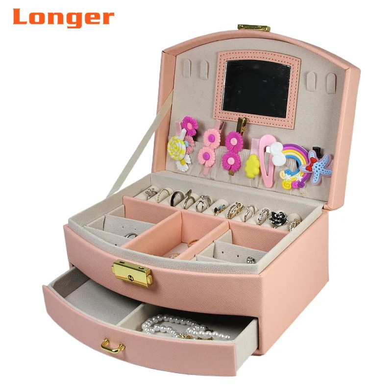 LG7241 Large Travel Jewelry Storage Box 2-Layer PU Leather Button