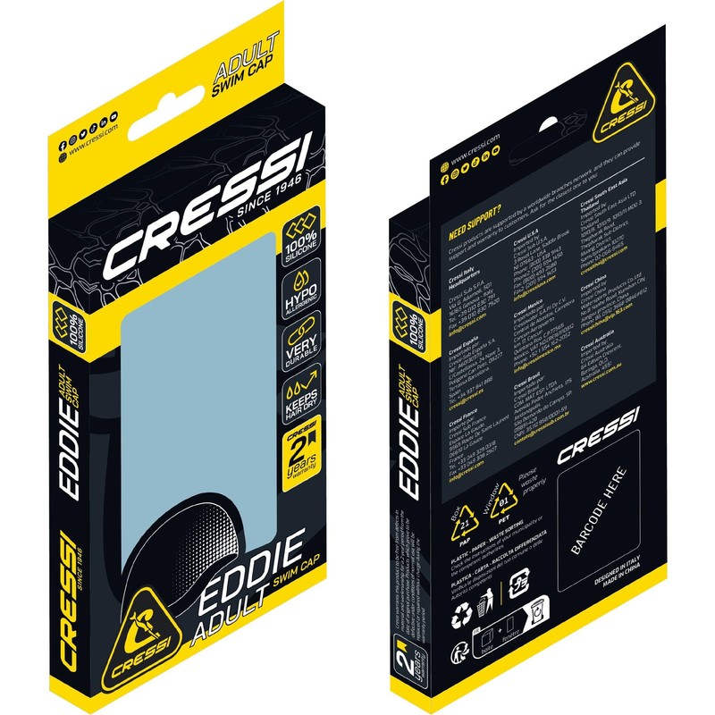 Cressi Unisex Adult Eddie Swim Cap, Black/Yellow, One Size