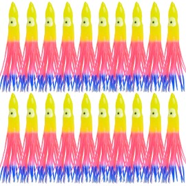 FUSIGO Fishing Squid Skirts Octopus Lures, 50pcs Glow Soft Plastic Fishing Bait Lures Trolling Lure Skirts for Bass Salmon Trout Saltwater Rainbow 11cm