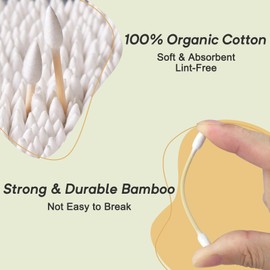 Meanhoo Bamboo Cotton Swabs 1000 Count in Storage Box, Double-Tipped Organic Cotton Buds with Durable Bamboo Sticks, for Makeup, Ear Care, Cleaning （Pointed）