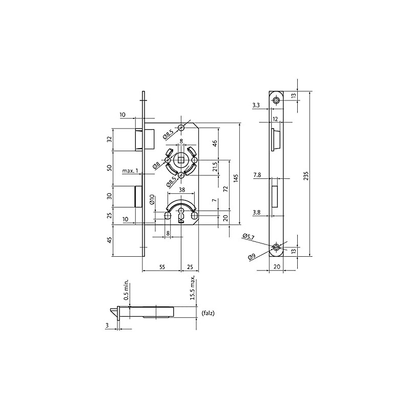 SOTECH BKS Door Lock Deadlock Class 1 Backset 55 mm
