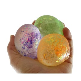 Set of 3 Glitter Sugar Balls - Syrup Molasses Glittery, Shimmery Thick Glue/Gel Stretch Ball - Ultra Squishy and Moldable Slow Rise Relaxing Sensory Fidget Stress Toy (Random Colors)