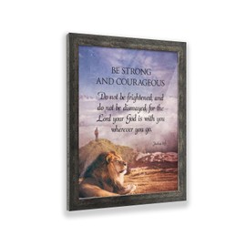 Be Strong and Courageous Lion Picture Frame, Religious Wall Decor, Christian Room Decor, Joshua 1:9, 2108BW