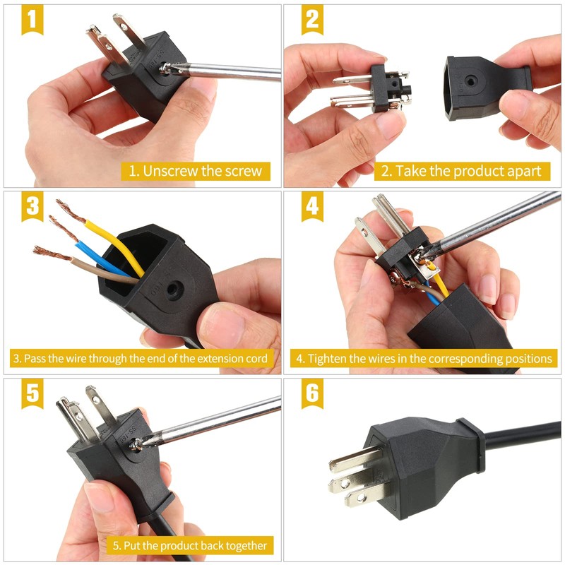 Treela 20 Pcs Extension Cord Plug Replacement Male Extension Cord