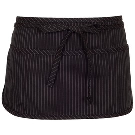 Fame 3 Pocket Waist Apron F9-34"L X 23"W - 65/35 Poly/Cotton Twill - Waitress/Waiter Apron - One Size Fits Most - Unisex (One Size, Black Pinstripe)