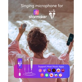PUREMIC Microphone for Singing with Monitoring Earphone & Mic Stand, Wireless Dynamic Microphone for Vocal Recording, Live Streaming, Podcasting, Gaming, Fit Smule, Starmaker, Twitch, YouTube, White