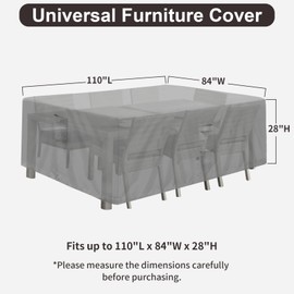PureFit Patio Furniture Covers, Outdoor Table Furniture Cover Waterproof Rectangle, Patio Sectional Couch Set Cover for Deck, Lawn and Backyard, UV Resistant, 110"L x 84"W x 28"H, Gray