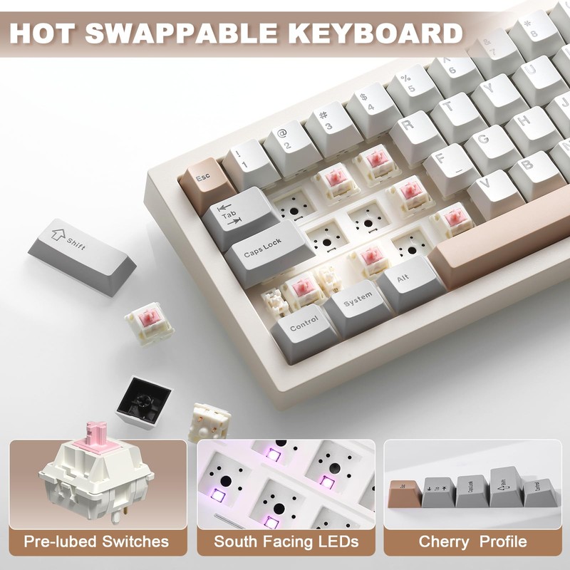 YUNZII IF68 Wireless Mechanical Keyboard (Beige,Candy Switch)