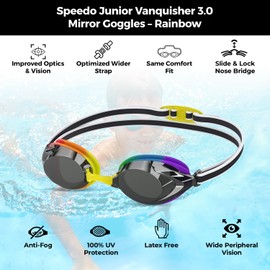 Speedo Junior Vanquisher 3.0 Mirror Swim Goggles - Rainbow | Youth Swimming Goggles with Mirrored Lenses, Anti-Fog, UV Protection, Comfortable Fit