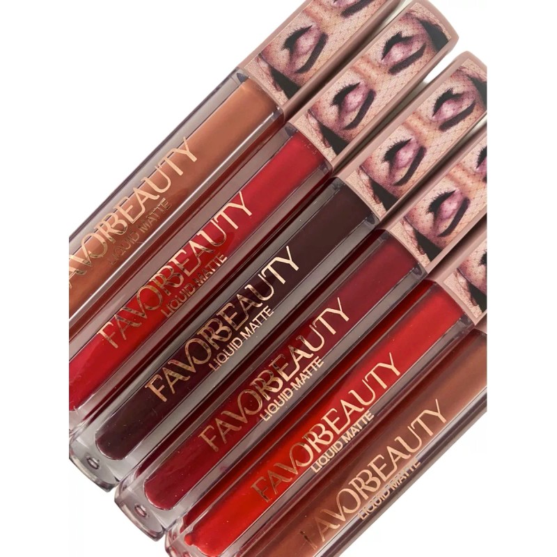 Favorbeauty Caja 24 Labiales Líquidos Mate Larga Duración Rojos Y