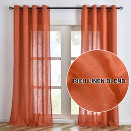 TERLYTEX Burnt Orange Linen Curtains 95 Inch Length 2 Panels Set Rustic Farmhouse Boho Curtains for Living Room, Privacy Grommet Rust Semi Sheer Linen Look Window Curtain Drapes, 52 x 95 Inch, 1 Pair