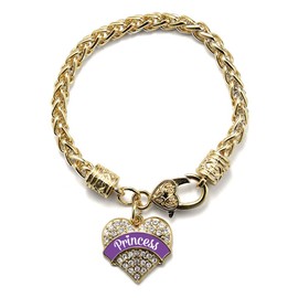 Inspired Silver - Princess - Purple - Gold Braided Bracelet for Women - Pave Heart Charm Bracelet Jewelry Gift with Cubic Zirconia - Women's Charm Bracelet with Lobster Claw Clasp