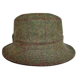 Reversible Bucket Hat in Green with Red Check - 100% Wool Bush Hats (as8, Alpha, s, Green)
