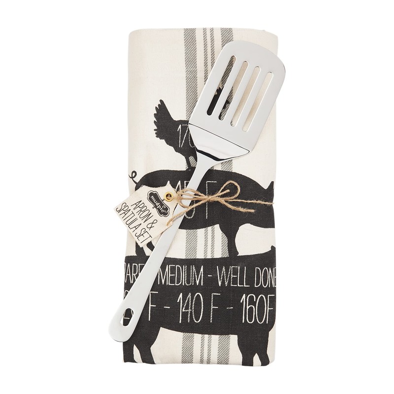 Mud Pie 34" x 27" 12" Spatula, Apron Set, CREAM