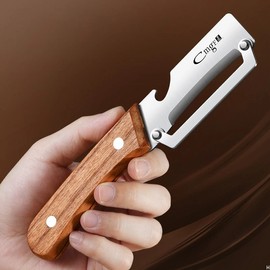Stainless Steel Vegetable Peeler with Wooden Handle – Multifunction Fruit & Potato Peeling Tool with Bottle Opener for Kitchen Use