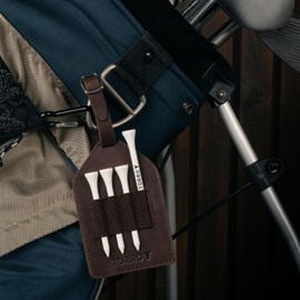 TORRO Leather Golf Tee Holder – Leather Tee Holder for Golf Bags with 4 Tee Slots, Adjustable Strap and 4 Bamboo Tees (Dark Brown)