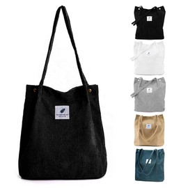 Cirsaeur Women's Tote Bag, Large Capacity, A4 Commuting/School, Shoulder Bag, Plain, Shoulder Strap, Corduroy, Stylish, Simple, Sailcloth, Lightweight, All Seasons, Black
