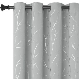 BUHUA Blackout Curtains 54 Inches Long, Branches Tree Print Pattern Room Darkening Curtain, Living Room Curtains & Drapes, Thermal Insulated Window Panel Set, 52 x 54 Inch, Silver Grey
