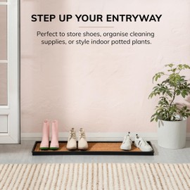 Anji Mountain AMB0BT4F-018 Black Rubber Boot/Shoe Tray with Coir, Fits 4 Pair (46.5" Wide), Rectangle Embossed Insert