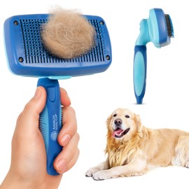 American Kennel Club Self-Cleaning Slicker Brush – Skin-Friendly Deshedding & Grooming Tool for Dogs & Cats – Removes Loose Fur & Tangles – Comfortable, Easy-Clean Design – All Coat Types