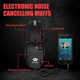 HOCAZOR HZ01 Active Ear Protection, Electronic Ear Protection, Shooting Sports, Ear Muffs, Noise Reduction, Sound Amplification, Adjustable Ear Protection for Hunting, Shooting Range, NRR 23 dB, Black