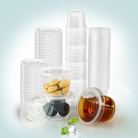 SUCITY 520Set - 1oz Disposable Portion Cups with Lids,Plastic Condiment Cups,Jello Shot Cups, Salad Dressing, Small Plastic Containers for Sauce, and Sample Tasting..…