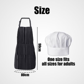 BEIBXHQQ 1 Piece Halter Neck Apron with 1 Piece Chef Hat, Baking Apron, Halter Neck Anti-Fouling Apron, Chef Apron, Black and White Striped Halter Neck Apron Suitable for Home, Cafe, Restaurant