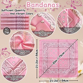 TFengfly 24 Pack Pink Paisley Bandanas Bulk Unisex Cowboy Bandanas Head Scarf Necktie Face Cover (Pink)