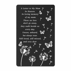 Levole Sympathy Cards: Loss of Mother Keepsake - Letter to Mum in Heaven, Black Metal Memorial Card