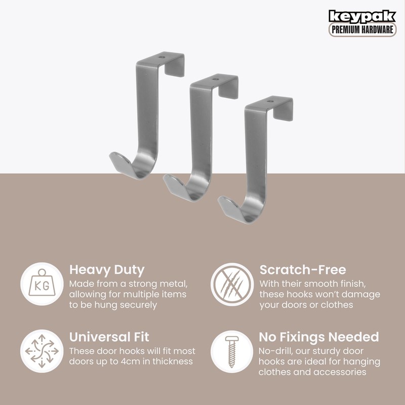 Keypak Over Door Hanger, Set of 3 Metal Hooks, Fits