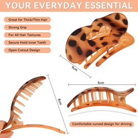 Flat Hair Clips for Women, 6pcs Ergonomic Curved Design Side Clips for Thick Thin Curly Hairs, Strong Hold No Slip Matte Hair Claw Clips for All Hair Textures (Leopard， L:9cm, W:5cm)